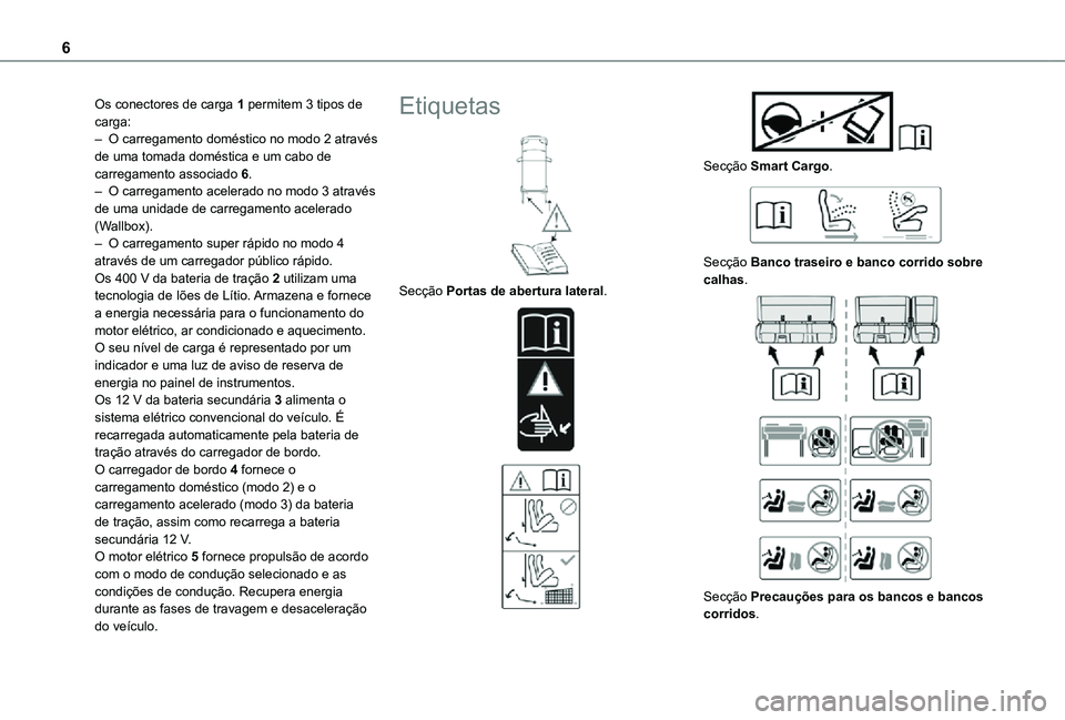 TOYOTA PROACE VERSO 2021 Manual de utilização (in Portuguese) 6
Os conectores de carga 1 permitem 3 tipos de carga:– O carregamento doméstico no modo 2 através de uma tomada doméstica e um cabo de carregamento associado 6.– O carregamento acelerado no mod TOYOTA PROACE VERSO 2021 Manual de utilização (in Portuguese) 6
Os conectores de carga 1 permitem 3 tipos de carga:– O carregamento doméstico no modo 2 através de uma tomada doméstica e um cabo de carregamento associado 6.– O carregamento acelerado no mod