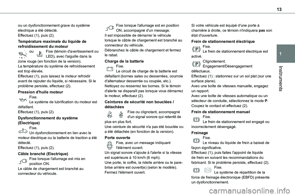 TOYOTA PROACE VERSO 2022 Notices Demploi (in French) 13
Instruments
1
ou un dysfonctionnement grave du système électrique a été détecté.Effectuez (1), puis (2).
Température maximale du liquide de refroidissement du moteurou Fixe (témoin d'av TOYOTA PROACE VERSO 2022 Notices Demploi (in French) 13
Instruments
1
ou un dysfonctionnement grave du système électrique a été détecté.Effectuez (1), puis (2).
Température maximale du liquide de refroidissement du moteurou Fixe (témoin d'av