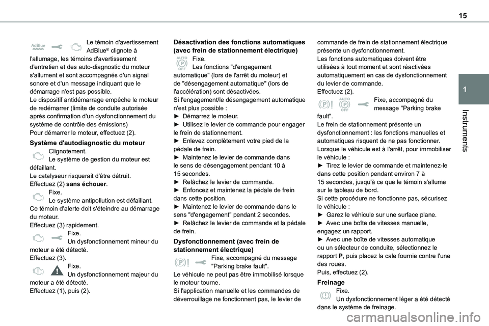 TOYOTA PROACE VERSO 2022 Notices Demploi (in French) 15
Instruments
1
Le témoin d'avertissement AdBlue® clignote à l'allumage, les témoins d'avertissement d'entretien et des auto-diagnostic du moteur s'allument et sont accompagn TOYOTA PROACE VERSO 2022 Notices Demploi (in French) 15
Instruments
1
Le témoin d'avertissement AdBlue® clignote à l'allumage, les témoins d'avertissement d'entretien et des auto-diagnostic du moteur s'allument et sont accompagn