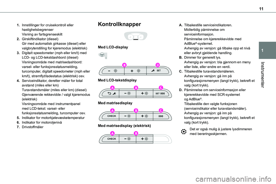 TOYOTA PROACE VERSO 2022 Instruksjoner for bruk (in Norwegian) 11
Instrumenter
1
1.Innstillinger for cruisekontroll eller hastighetsbegrenserVisning av fartsgrenseskilt
2.Girskiftindikator (diesel)Gir med automatisk girkasse (diesel) eller valgbryterstilling for TOYOTA PROACE VERSO 2022 Instruksjoner for bruk (in Norwegian) 11
Instrumenter
1
1.Innstillinger for cruisekontroll eller hastighetsbegrenserVisning av fartsgrenseskilt
2.Girskiftindikator (diesel)Gir med automatisk girkasse (diesel) eller valgbryterstilling for
