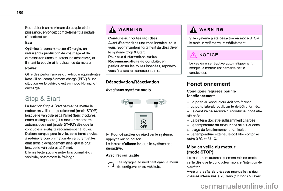 TOYOTA PROACE VERSO EV 2021 Notices Demploi (in French) 180
Pour obtenir un maximum de couple et de puissance, enfoncez complètement la pédale d'accélérateur.
Eco
Optimise la consommation d'énergie, en réduisant la production de chauffage et TOYOTA PROACE VERSO EV 2021 Notices Demploi (in French) 180
Pour obtenir un maximum de couple et de puissance, enfoncez complètement la pédale d'accélérateur.
Eco
Optimise la consommation d'énergie, en réduisant la production de chauffage et