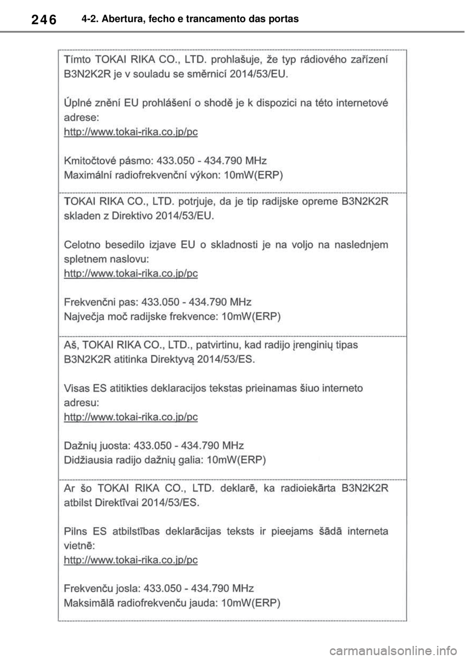 TOYOTA RAV4 PHEV 2021 Manual de utilização (in Portuguese) 2464-2. Abertura, fecho e trancamento das portas TOYOTA RAV4 PHEV 2021 Manual de utilização (in Portuguese) 2464-2. Abertura, fecho e trancamento das portas