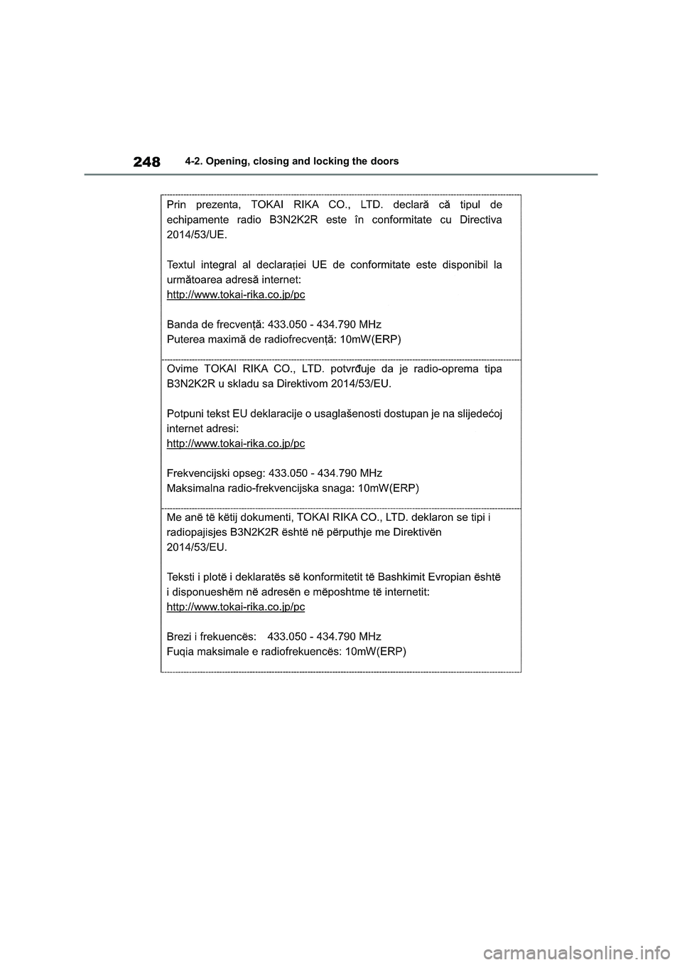 TOYOTA RAV4 PHEV 2021 Owners Manual 2484-2. Opening, closing and locking the doors TOYOTA RAV4 PHEV 2021 Owners Manual 2484-2. Opening, closing and locking the doors