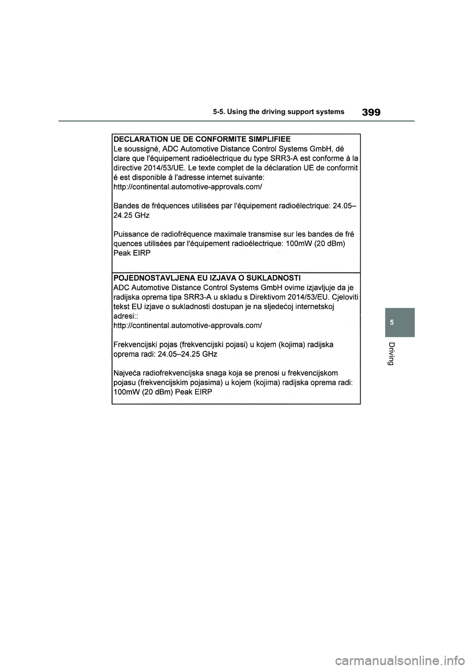 TOYOTA RAV4 PHEV 2021  Owners Manual 399
5 
5-5. Using the driving support systems
Driving 