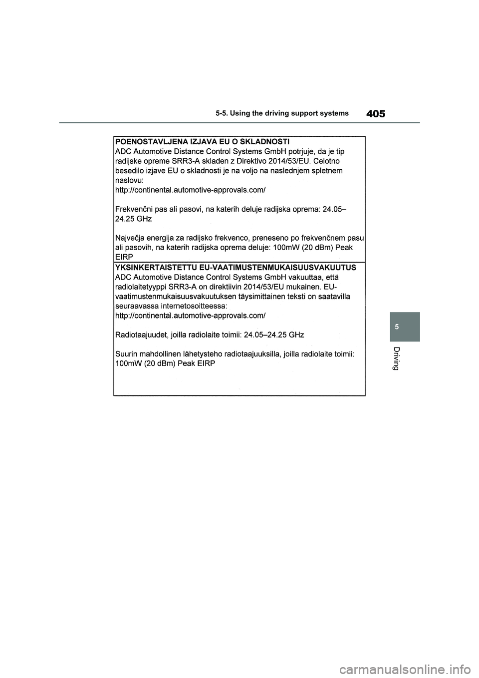 TOYOTA RAV4 PHEV 2021  Owners Manual 405
5 
5-5. Using the driving support systems
Driving 
