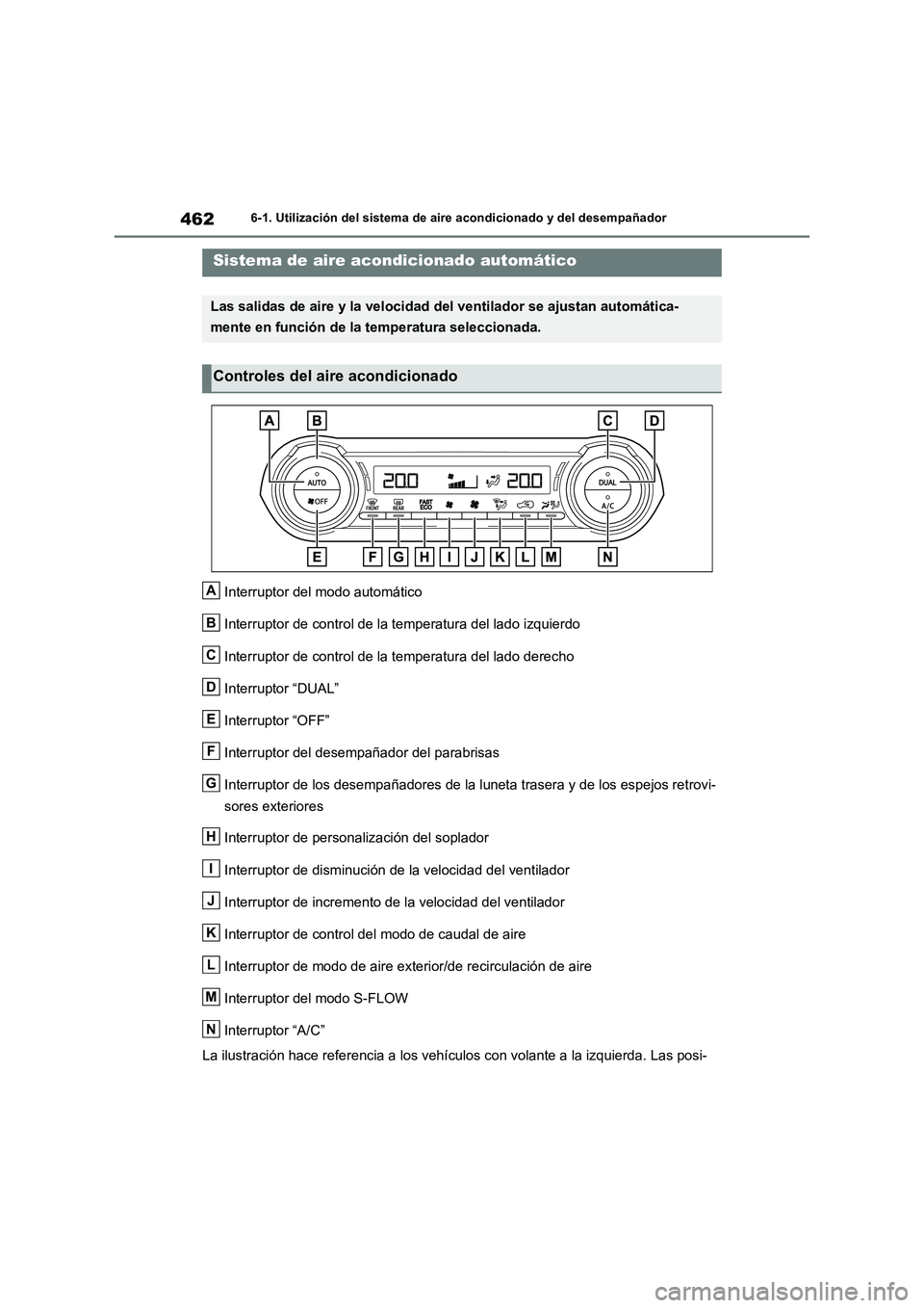 TOYOTA RAV4 PHEV 2021  Manuale de Empleo (in Spanish) 4626-1. Utilización del sistema de aire acondicionado y del desempañador
6-1.Utilización del s is tema de  aire a condiciona do y del de sempañ ador
Interruptor del modo automático 
Interruptor d