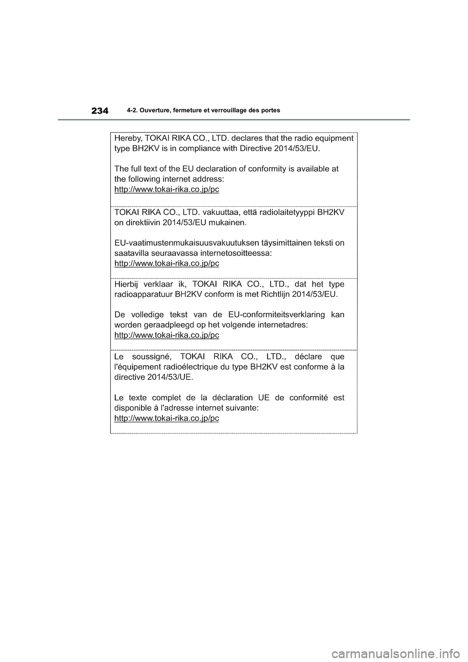 TOYOTA RAV4 PHEV 2021  Notices Demploi (in French) 2344-2. Ouverture, fermeture et verrouillage des portes 