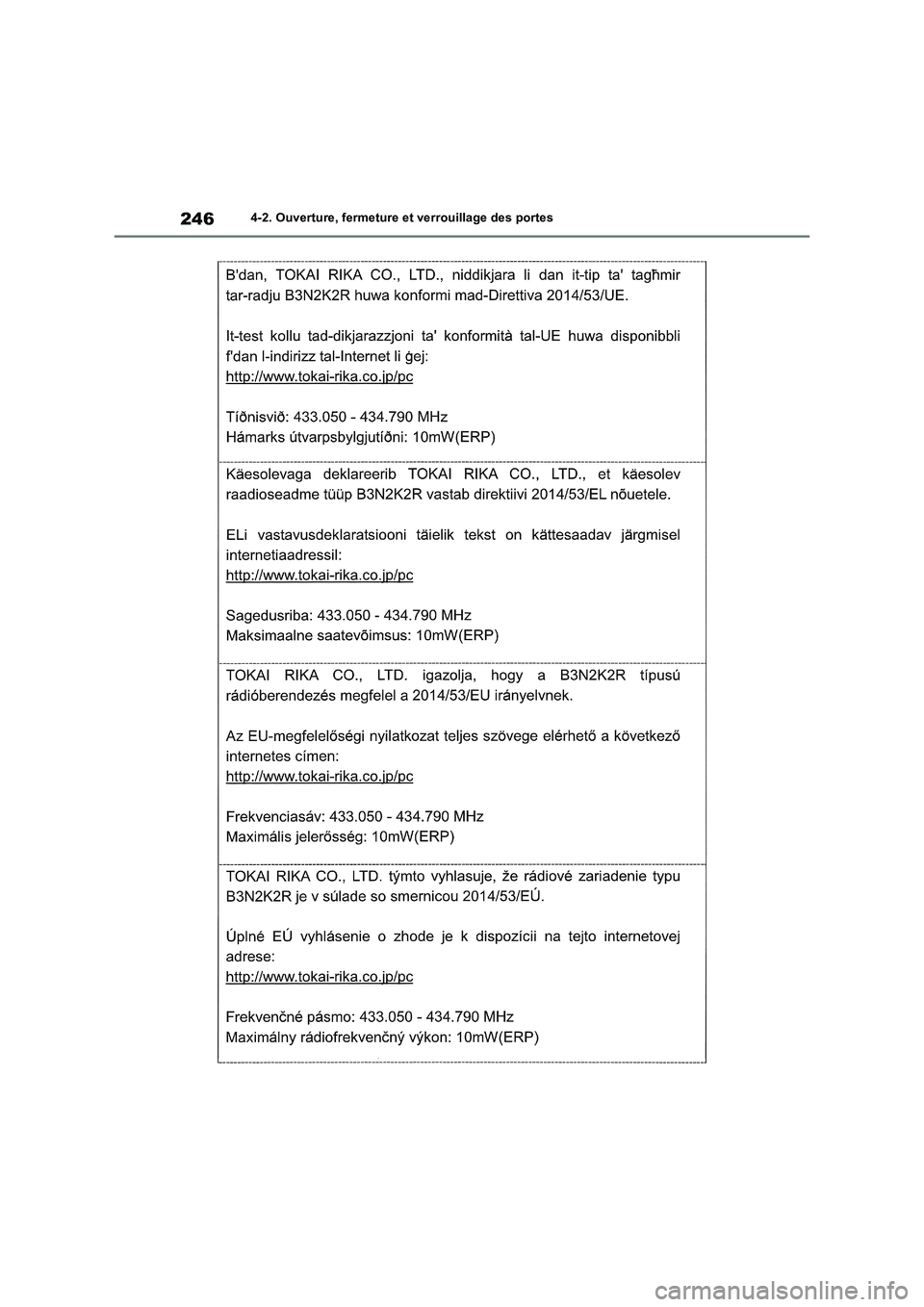 TOYOTA RAV4 PHEV 2021 Notices Demploi (in French) 2464-2. Ouverture, fermeture et verrouillage des portes TOYOTA RAV4 PHEV 2021 Notices Demploi (in French) 2464-2. Ouverture, fermeture et verrouillage des portes