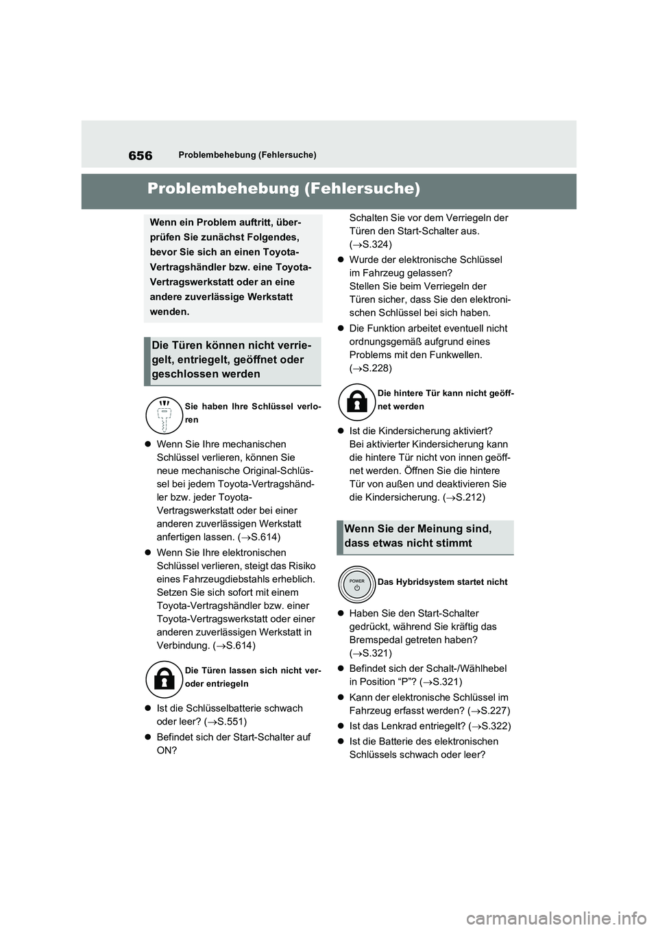 TOYOTA RAV4 PHEV 2021  Betriebsanleitungen (in German) 656Problembehebung (Fehlersuche)
1-1.Pro ble mb eheb ung (Fe hle rsu che)Problembehebung (Fehlersuche)
Wenn Sie Ihre mechanischen  
Schlüssel verlieren, können Sie 
neue mechanische Original-Schl