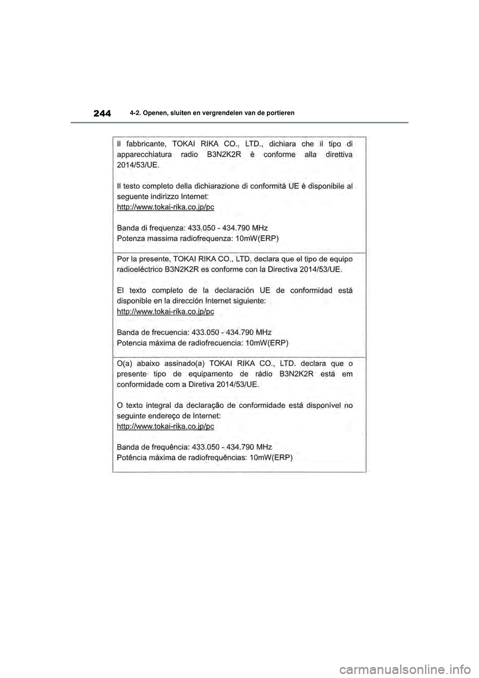 TOYOTA RAV4 PHEV 2021  Instructieboekje (in Dutch) 2444-2. Openen, sluiten en vergrendelen van de portieren
pM_RAV4-Plug-in-Hybrid_OM_OM42E06E_(EE).book  Page 244  Wednesday, February 3, 2021  2:42 PM 