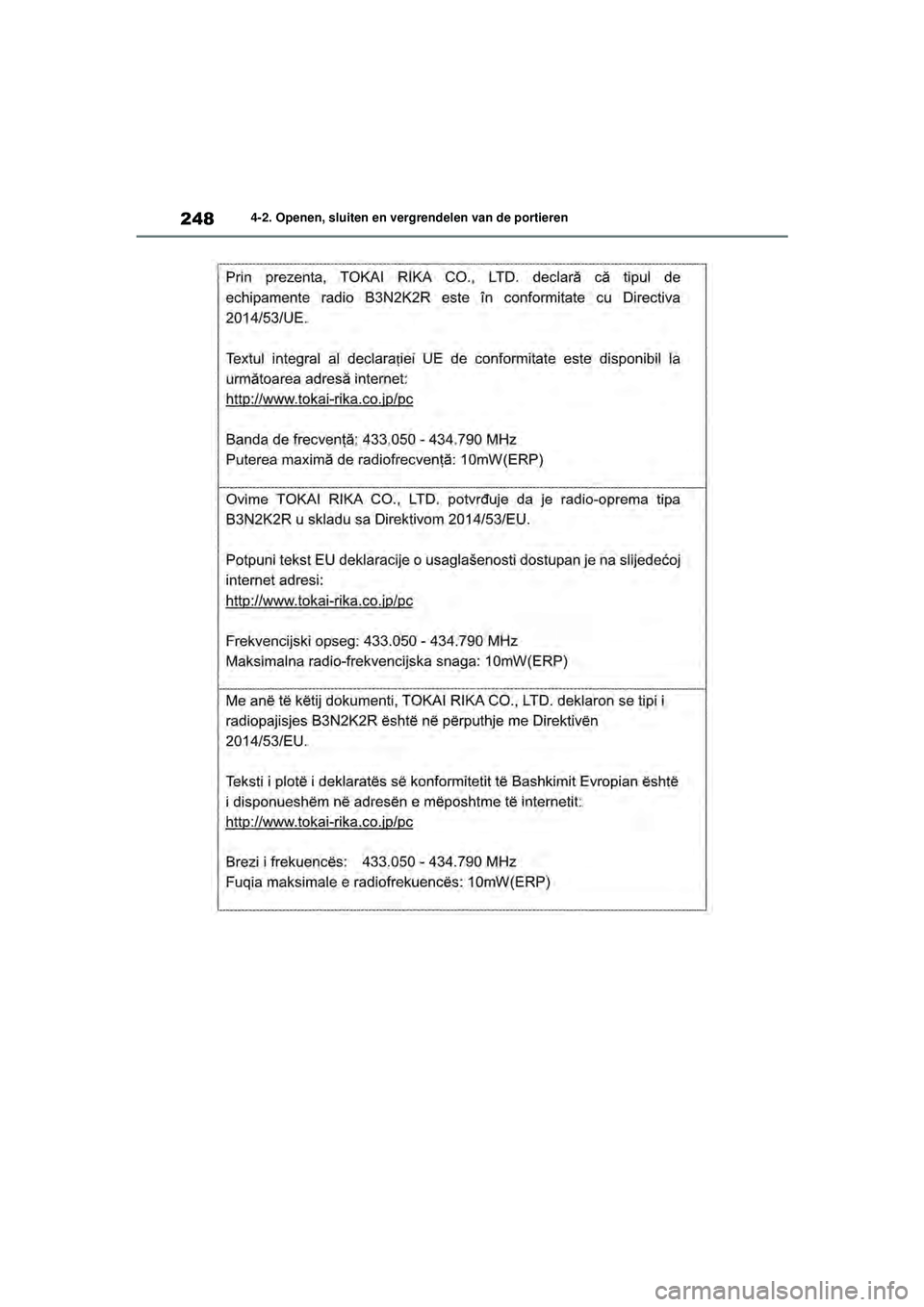 TOYOTA RAV4 PHEV 2021  Instructieboekje (in Dutch) 2484-2. Openen, sluiten en vergrendelen van de portieren
pM_RAV4-Plug-in-Hybrid_OM_OM42E06E_(EE).book  Page 248  Wednesday, February 3, 2021  2:42 PM 