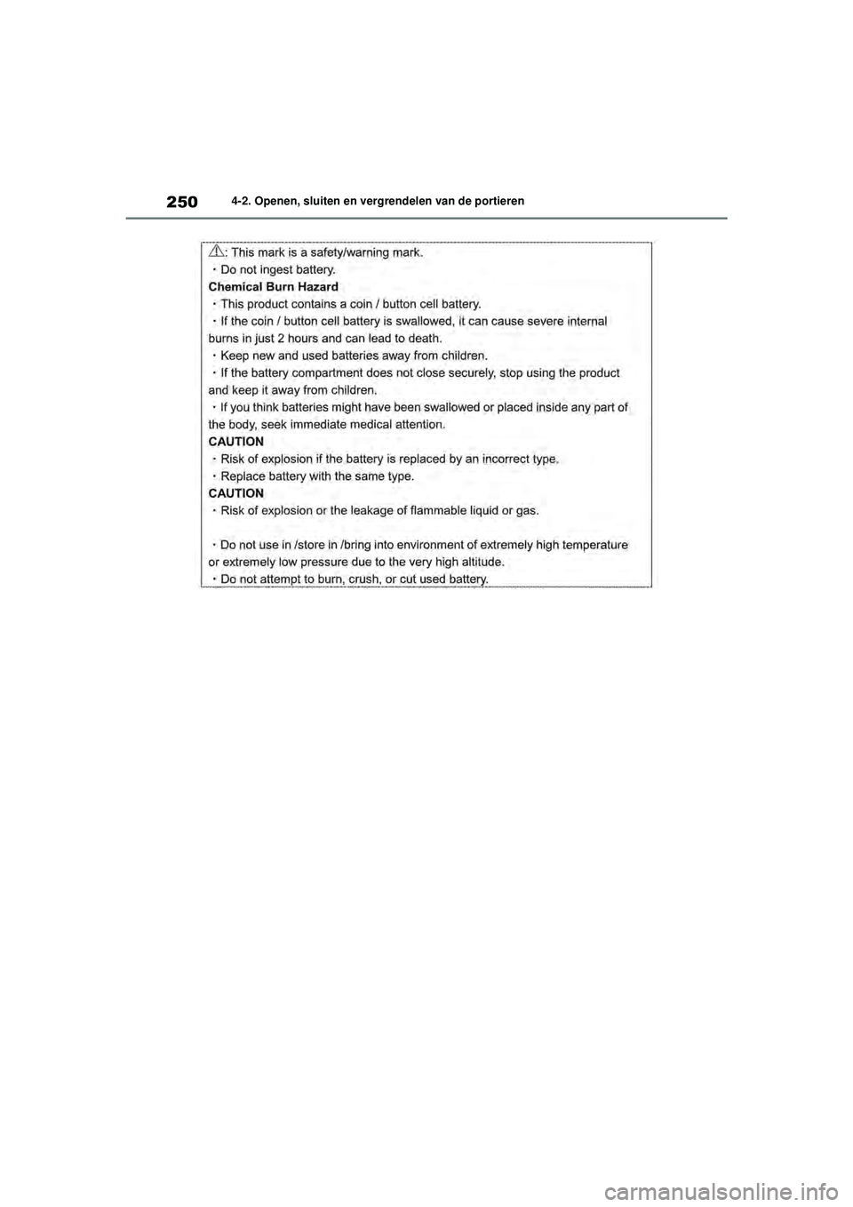 TOYOTA RAV4 PHEV 2021  Instructieboekje (in Dutch) 2504-2. Openen, sluiten en vergrendelen van de portieren
pM_RAV4-Plug-in-Hybrid_OM_OM42E06E_(EE).book  Page 250  Wednesday, February 3, 2021  2:42 PM 