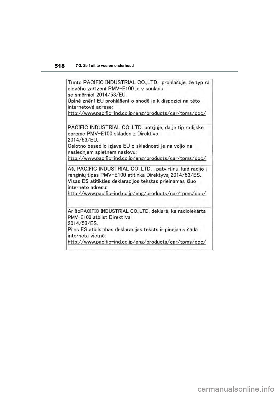 TOYOTA RAV4 PHEV 2021 Instructieboekje (in Dutch) 5187-3. Zelf uit te voeren onderhoud
pM_RAV4-Plug-in-Hybrid_OM_OM42E06E_(EE).book Page 518 Wednesday, February 3, 2021 2:42 PM TOYOTA RAV4 PHEV 2021 Instructieboekje (in Dutch) 5187-3. Zelf uit te voeren onderhoud
pM_RAV4-Plug-in-Hybrid_OM_OM42E06E_(EE).book Page 518 Wednesday, February 3, 2021 2:42 PM