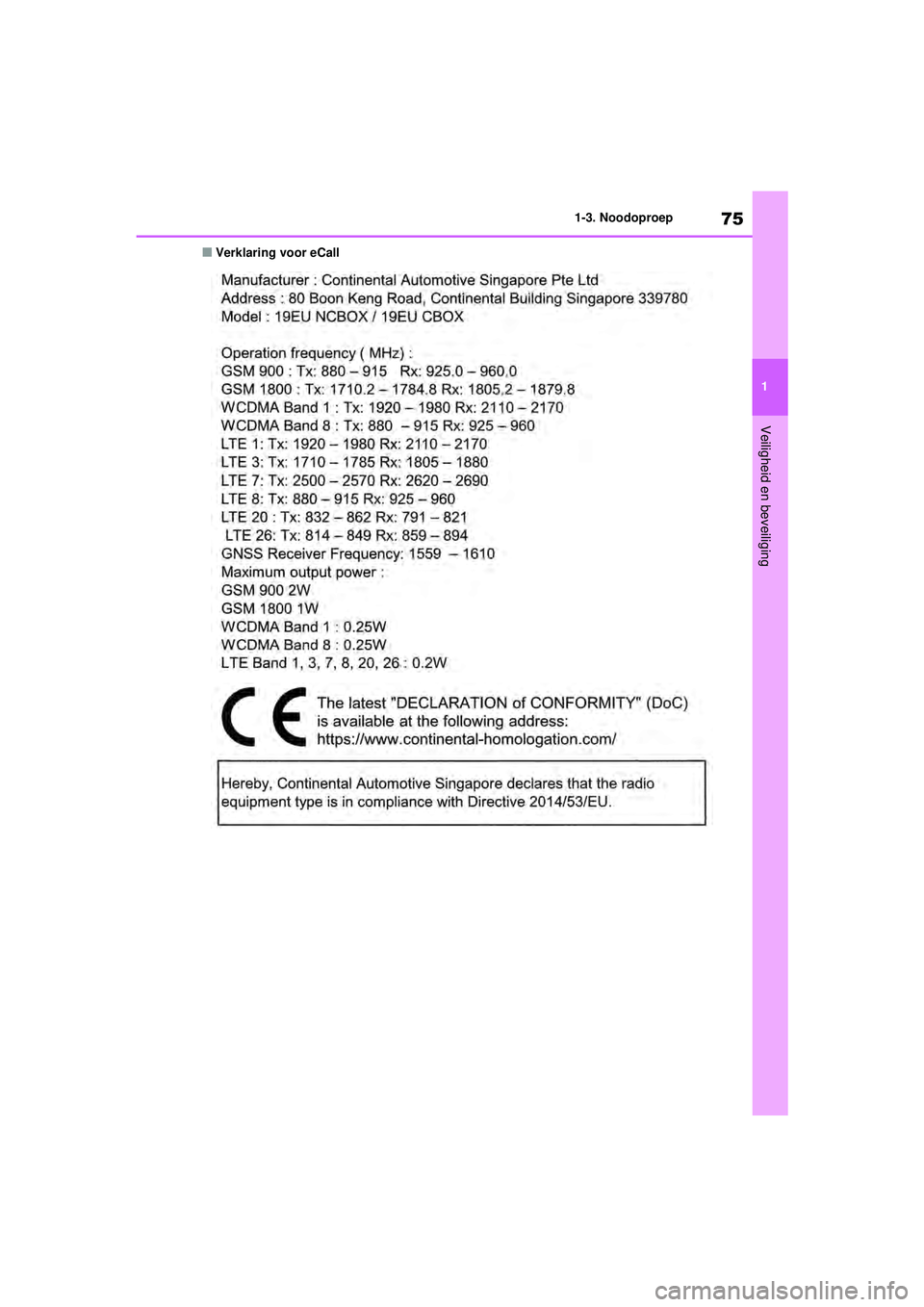 TOYOTA RAV4 PHEV 2021 Instructieboekje (in Dutch) 75
1
1-3. Noodoproep
Veiligheid en beveiliging
■Verklaring voor eCall
pM_RAV4-Plug-in-Hybrid_OM_OM42E06E_(EE).book Pa
ge 75 Wednesday, February 3, 2021 2:42 PM TOYOTA RAV4 PHEV 2021 Instructieboekje (in Dutch) 75
1
1-3. Noodoproep
Veiligheid en beveiliging
■Verklaring voor eCall
pM_RAV4-Plug-in-Hybrid_OM_OM42E06E_(EE).book Pa
ge 75 Wednesday, February 3, 2021 2:42 PM