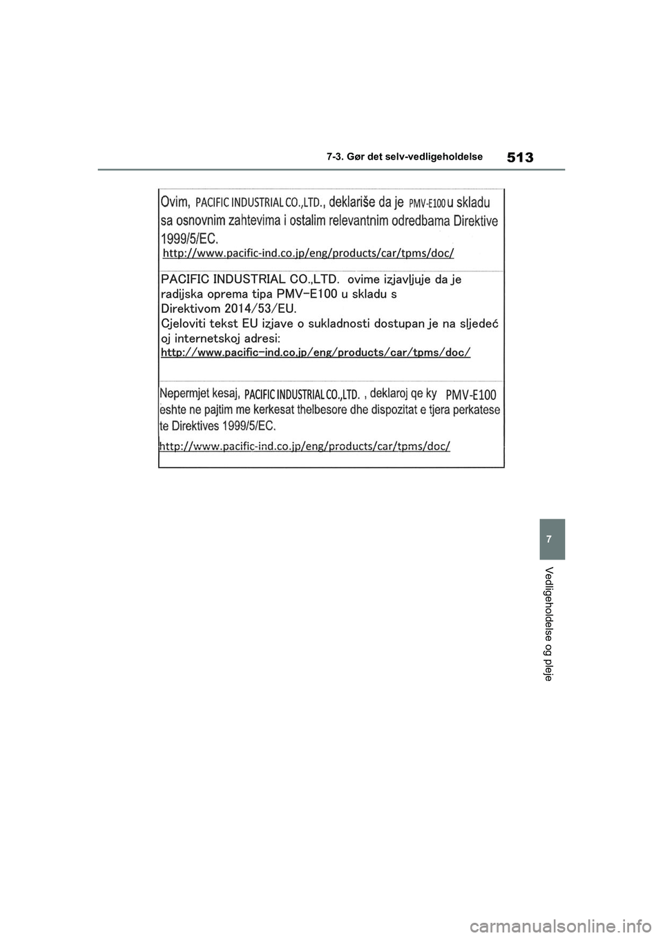 TOYOTA RAV4 PHEV 2021  Brugsanvisning (in Danish) 513
7
7-3. Gør det selv-vedligeholdelse
Vedligeholdelse og pleje
OM42E06DK.book  Page 513  Thursday, February 18, 2021  5:07 PM 