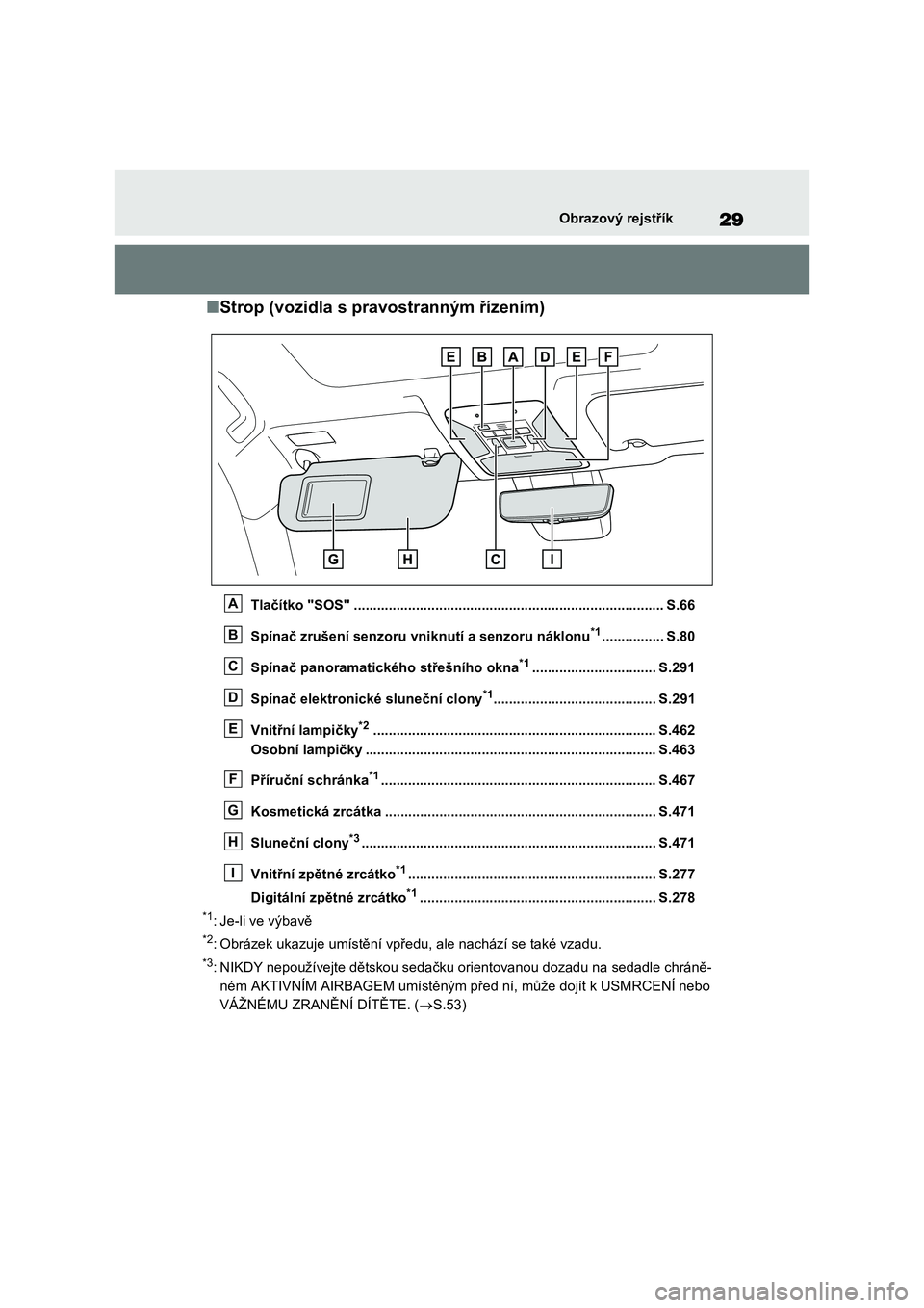 TOYOTA RAV4 PHEV 2021 Návod na použití (in Czech) 29Obrazový rejstřík
■Strop (vozidla s pravostranným řízením)
Tlačítko "SOS" ................................................................................ S.66
Spínač zrušení TOYOTA RAV4 PHEV 2021 Návod na použití (in Czech) 29Obrazový rejstřík
■Strop (vozidla s pravostranným řízením)
Tlačítko "SOS" ................................................................................ S.66
Spínač zrušení