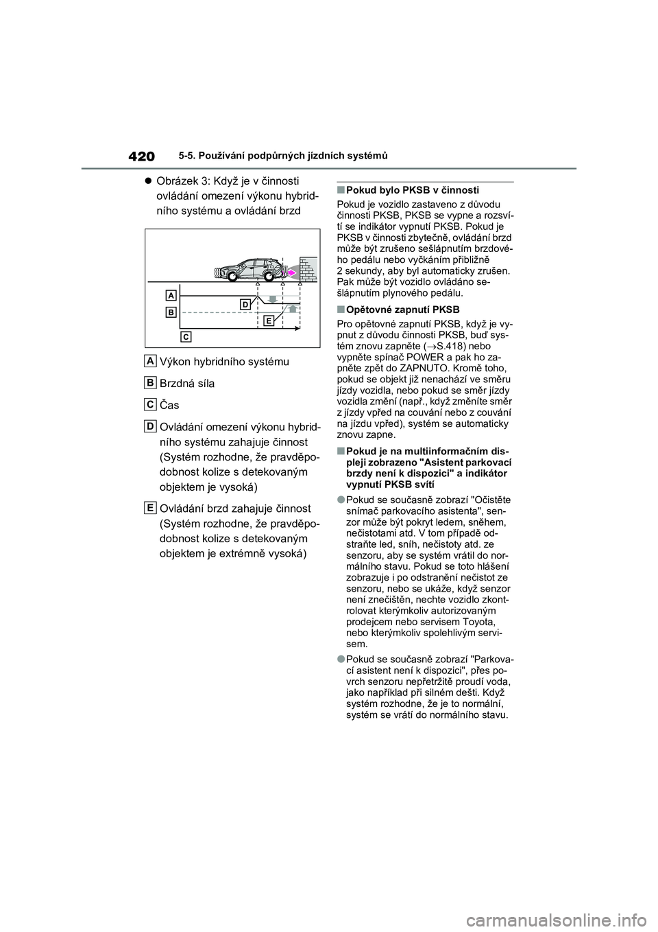 TOYOTA RAV4 PHEV 2021 Návod na použití (in Czech) 4205-5. Používání podpůrných jízdních systémů
Obrázek 3: Když je v činnosti
ovládání omezení výkonu hybrid-
ního systému a ovládání brzd
Výkon hybridního systému
Brzdn TOYOTA RAV4 PHEV 2021 Návod na použití (in Czech) 4205-5. Používání podpůrných jízdních systémů
Obrázek 3: Když je v činnosti
ovládání omezení výkonu hybrid-
ního systému a ovládání brzd
Výkon hybridního systému
Brzdn