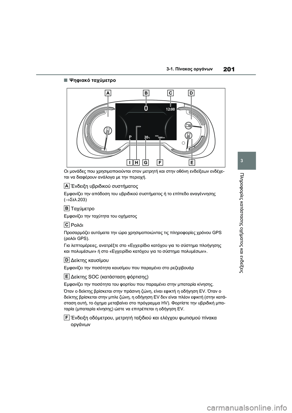 TOYOTA RAV4 PHEV 2021 ΟΔΗΓΌΣ ΧΡΉΣΗΣ (in Greek) 201
3 3-1. Πίνακας οργάνων
Πληροφορίες κατάστασης οχήματος και ενδείξεις
■Ψηφιακό ταχύμετρο
Οι μονάδες που χρησ TOYOTA RAV4 PHEV 2021 ΟΔΗΓΌΣ ΧΡΉΣΗΣ (in Greek) 201
3 3-1. Πίνακας οργάνων
Πληροφορίες κατάστασης οχήματος και ενδείξεις
■Ψηφιακό ταχύμετρο
Οι μονάδες που χρησ