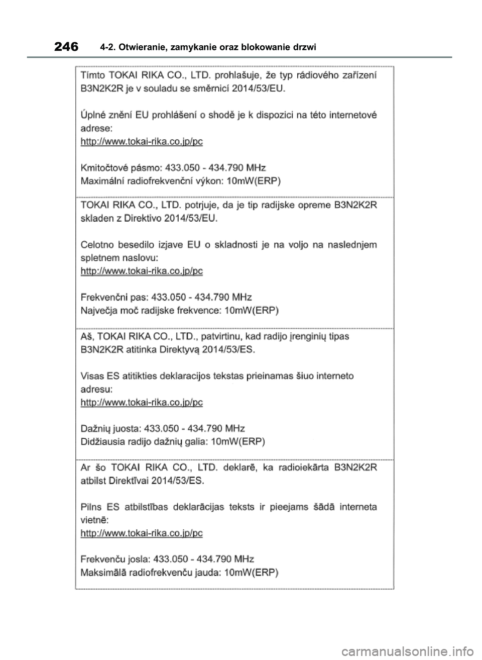 TOYOTA RAV4 PHEV 2021 Instrukcja obsługi (in Polish) 2464-2. Otwieranie, zamykanie oraz blokowanie drzwi
7 RAV4 Plug In HV OM42E06E 11/3/21 14:53 Page 246 TOYOTA RAV4 PHEV 2021 Instrukcja obsługi (in Polish) 2464-2. Otwieranie, zamykanie oraz blokowanie drzwi
7 RAV4 Plug In HV OM42E06E 11/3/21 14:53 Page 246