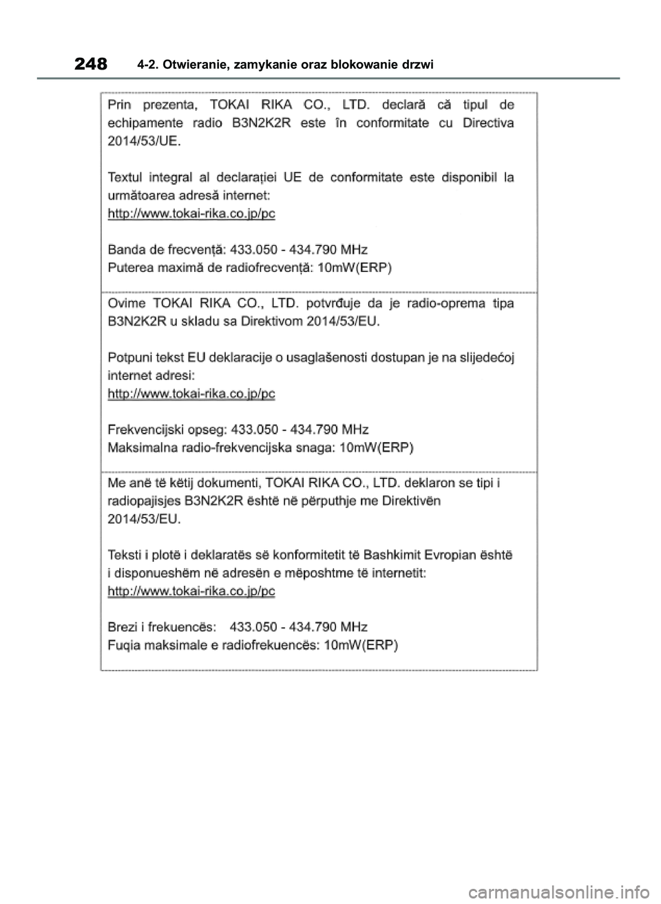 TOYOTA RAV4 PHEV 2021 Instrukcja obsługi (in Polish) 2484-2. Otwieranie, zamykanie oraz blokowanie drzwi
7 RAV4 Plug In HV OM42E06E 11/3/21 14:53 Page 248 TOYOTA RAV4 PHEV 2021 Instrukcja obsługi (in Polish) 2484-2. Otwieranie, zamykanie oraz blokowanie drzwi
7 RAV4 Plug In HV OM42E06E 11/3/21 14:53 Page 248