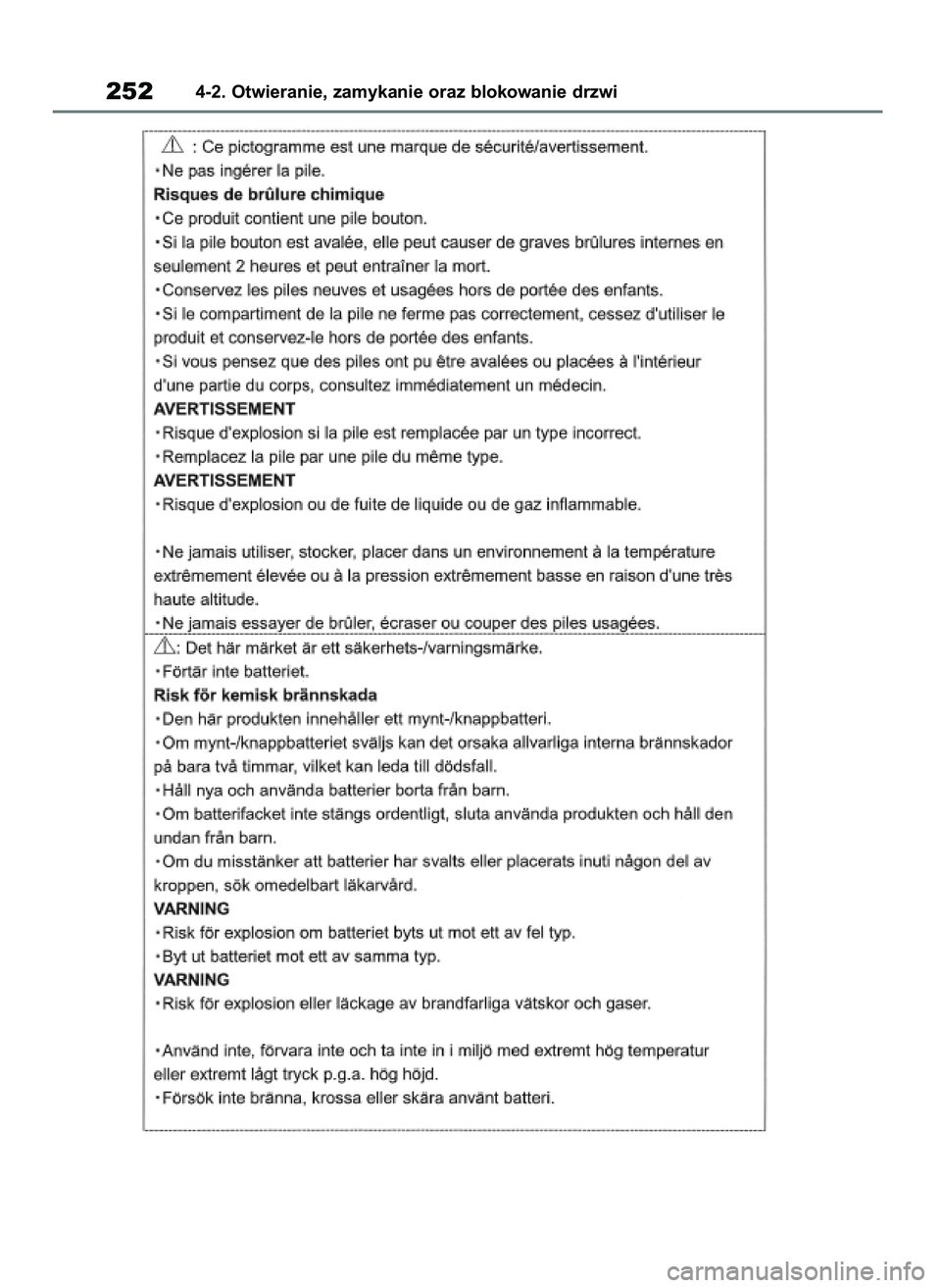 TOYOTA RAV4 PHEV 2021  Instrukcja obsługi (in Polish) 2524-2. Otwieranie, zamykanie oraz blokowanie drzwi
7 RAV4 Plug In HV OM42E06E  11/3/21  14:53  Page 252 