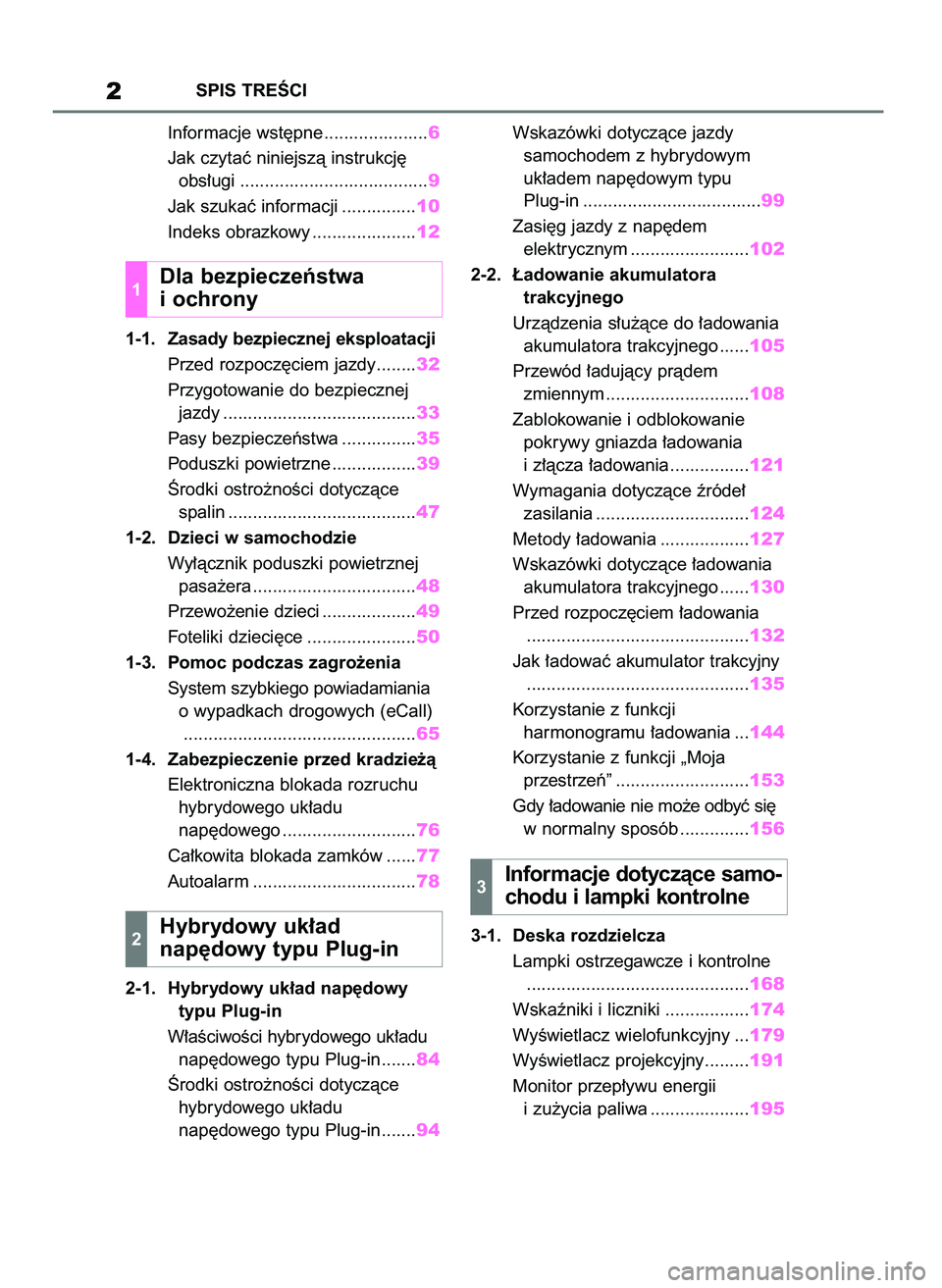 TOYOTA RAV4 PHEV 2021 Instrukcja obsługi (in Polish) Informacje wst´pne .....................6
Jak czytaç niniejszà instrukcj´
obs∏ugi ......................................9
Jak szukaç informacji ...............10
Indeks obrazkowy .............. TOYOTA RAV4 PHEV 2021 Instrukcja obsługi (in Polish) Informacje wst´pne .....................6
Jak czytaç niniejszà instrukcj´
obs∏ugi ......................................9
Jak szukaç informacji ...............10
Indeks obrazkowy ..............