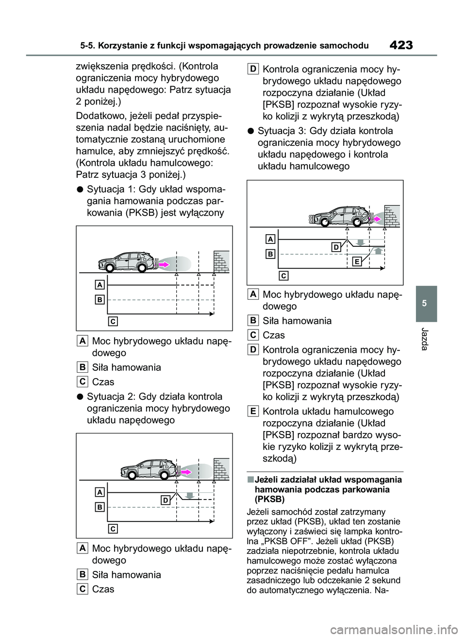 TOYOTA RAV4 PHEV 2021 Instrukcja obsługi (in Polish) zwi´kszenia pr´dkoÊci. (Kontrola
ograniczenia mocy hybrydowego
uk∏adu nap´dowego: Patrz sytuacja
2 poni˝ej.)
Dodatkowo, je˝eli peda∏ przyspie-
szenia nadal b´dzie naciÊni´ty, au-
tomatycz TOYOTA RAV4 PHEV 2021 Instrukcja obsługi (in Polish) zwi´kszenia pr´dkoÊci. (Kontrola
ograniczenia mocy hybrydowego
uk∏adu nap´dowego: Patrz sytuacja
2 poni˝ej.)
Dodatkowo, je˝eli peda∏ przyspie-
szenia nadal b´dzie naciÊni´ty, au-
tomatycz