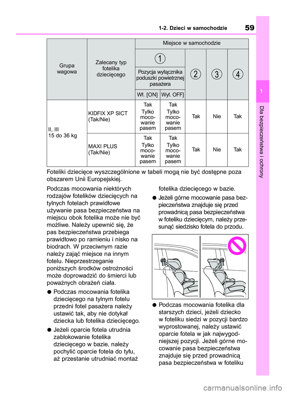 TOYOTA RAV4 PHEV 2021 Instrukcja obsługi (in Polish) Podczas mocowania niektórych
rodzajów fotelików dzieci´cych na
tylnych fotelach prawid∏owe
u˝ywanie pasa bezpieczeƒstwa na
miejscu obok fotelika mo˝e nie byç
mo˝liwe. Nale˝y upewniç si´, TOYOTA RAV4 PHEV 2021 Instrukcja obsługi (in Polish) Podczas mocowania niektórych
rodzajów fotelików dzieci´cych na
tylnych fotelach prawid∏owe
u˝ywanie pasa bezpieczeƒstwa na
miejscu obok fotelika mo˝e nie byç
mo˝liwe. Nale˝y upewniç si´,