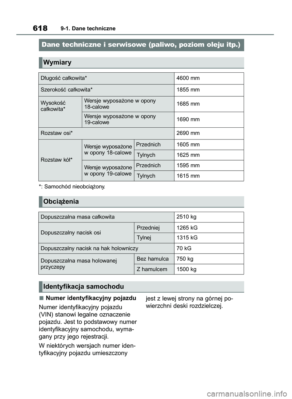 TOYOTA RAV4 PHEV 2021 Instrukcja obsługi (in Polish) *: Samochód nieobcià˝ony.
Numer identyfikacyjny pojazdu
Numer identyfikacyjny pojazdu
(VIN) stanowi legalne oznaczenie
pojazdu. Jest to podstawowy numer
identyfikacyjny samochodu, wyma-
gany przy j TOYOTA RAV4 PHEV 2021 Instrukcja obsługi (in Polish) *: Samochód nieobcià˝ony.
Numer identyfikacyjny pojazdu
Numer identyfikacyjny pojazdu
(VIN) stanowi legalne oznaczenie
pojazdu. Jest to podstawowy numer
identyfikacyjny samochodu, wyma-
gany przy j