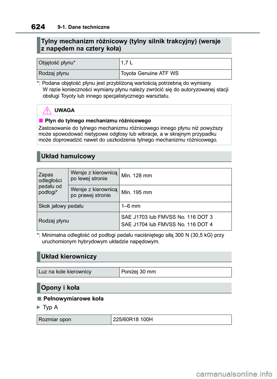 TOYOTA RAV4 PHEV 2021  Instrukcja obsługi (in Polish) *: Podana obj´toÊç p∏ynu jest przybli˝onà war toÊcià potrzebnà do wymiany.
W razie koniecznoÊci wymiany p∏ynu nale˝y zwróciç si´ do autoryzowanej stacji
obs∏ugi Toyoty lub innego sp