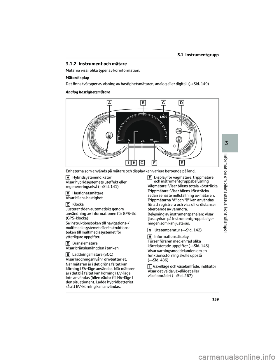 TOYOTA RAV4 PHEV 2021 Bruksanvisningar (in Swedish) 3.1.2 Instrument och mätare
Mätarna visar olika typer av körinformation.
Mätardisplay
Det finns två typer av visning av hastighetsmätaren, analog eller digital. (→Sid. 149)
Analog hastighetsm TOYOTA RAV4 PHEV 2021 Bruksanvisningar (in Swedish) 3.1.2 Instrument och mätare
Mätarna visar olika typer av körinformation.
Mätardisplay
Det finns två typer av visning av hastighetsmätaren, analog eller digital. (→Sid. 149)
Analog hastighetsm
