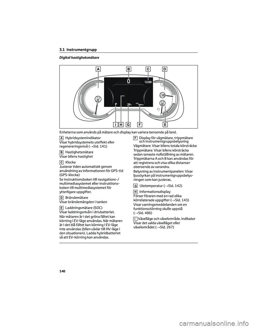 TOYOTA RAV4 PHEV 2021 Bruksanvisningar (in Swedish) Digital hastighetsmätare
AHybridsystemindikator
Visar hybridsystemets uteffekt eller
regenereringsnivå (→Sid. 141)
BHastighetsmätare
Visar bilens hastighet
CKlocka
Justerar tiden automatiskt geno TOYOTA RAV4 PHEV 2021 Bruksanvisningar (in Swedish) Digital hastighetsmätare
AHybridsystemindikator
Visar hybridsystemets uteffekt eller
regenereringsnivå (→Sid. 141)
BHastighetsmätare
Visar bilens hastighet
CKlocka
Justerar tiden automatiskt geno