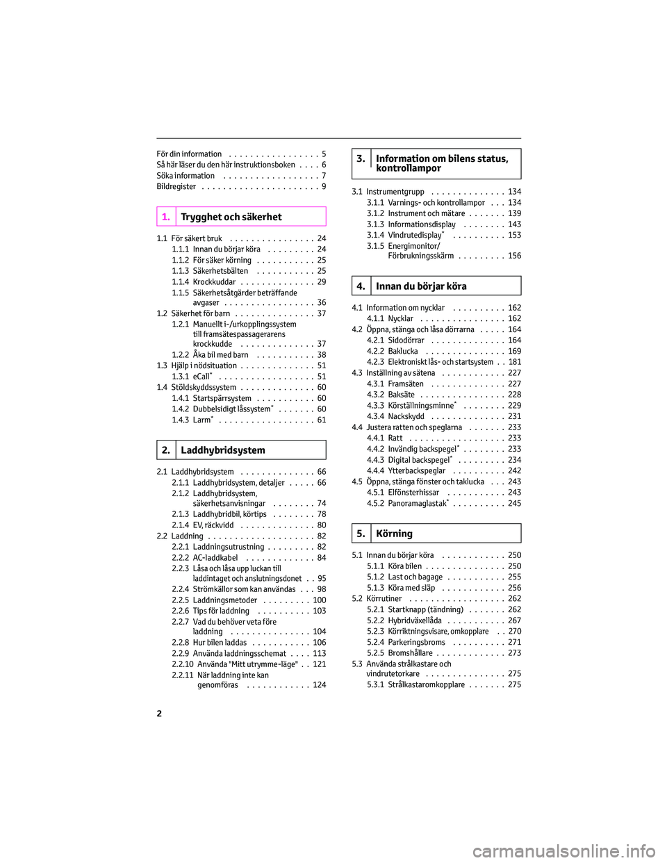 TOYOTA RAV4 PHEV 2021  Bruksanvisningar (in Swedish) För din information.................5
Så här läser du den här instruktionsboken....6
Söka information..................7
Bildregister......................9
1.Trygghet och säkerhet
1.1 För sä