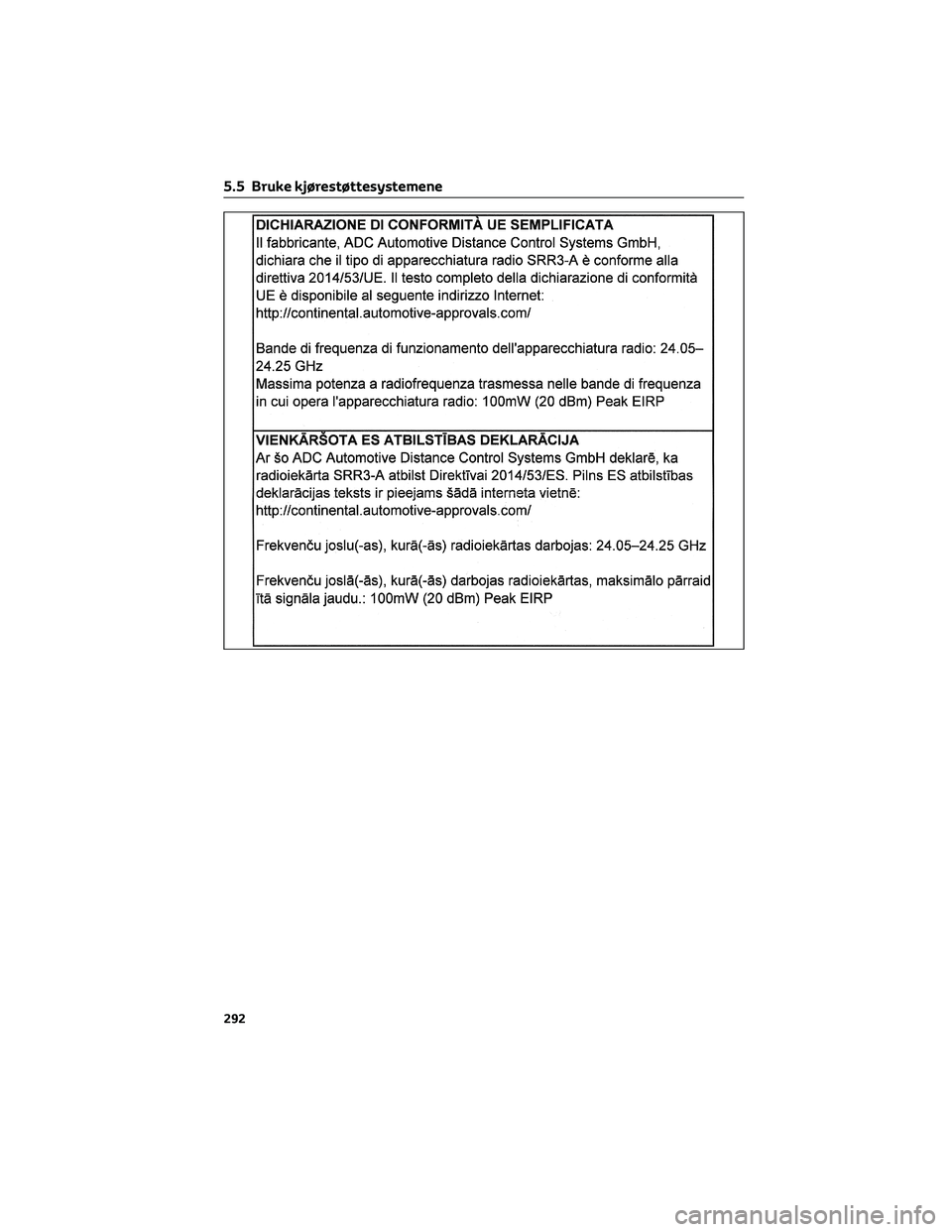 TOYOTA RAV4 PHEV 2021  Instruksjoner for bruk (in Norwegian) 5.5 Bruke kjørestøttesystemene
292 