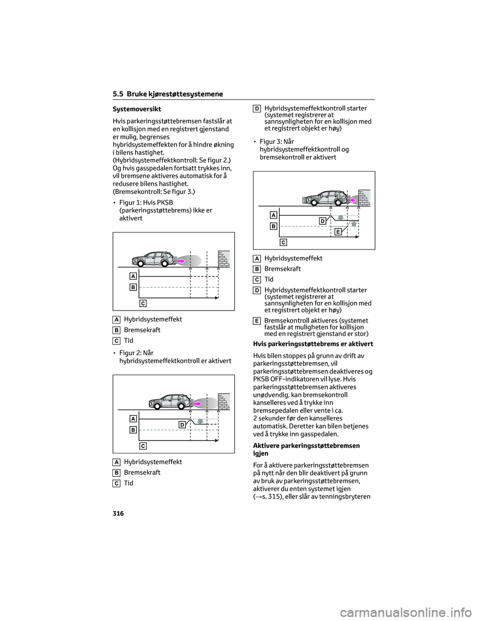 TOYOTA RAV4 PHEV 2021 Instruksjoner for bruk (in Norwegian) Systemoversikt
Hvis parkeringsstøttebremsen fastslår at
en kollisjon med en registrert gjenstand
er mulig, begrenses
hybridsystemeffekten for å hindre økning
i bilens hastighet.
(Hybridsystemeffek TOYOTA RAV4 PHEV 2021 Instruksjoner for bruk (in Norwegian) Systemoversikt
Hvis parkeringsstøttebremsen fastslår at
en kollisjon med en registrert gjenstand
er mulig, begrenses
hybridsystemeffekten for å hindre økning
i bilens hastighet.
(Hybridsystemeffek
