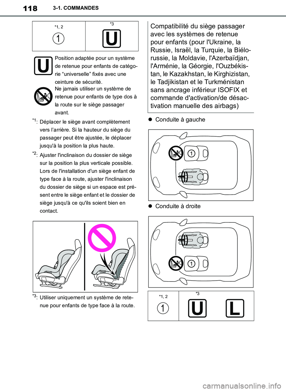 TOYOTA SUPRA 2019 Notices Demploi (in French) 118
Supra Owners Manual_EK
3-1. COMMANDES
*1: Déplacer le siège avant complètement
vers l’arrière. Si la hauteur du siège du
passager peut être ajustée, le déplacer
jusquà la position TOYOTA SUPRA 2019 Notices Demploi (in French) 118
Supra Owners Manual_EK
3-1. COMMANDES
*1: Déplacer le siège avant complètement
vers l’arrière. Si la hauteur du siège du
passager peut être ajustée, le déplacer
jusquà la position