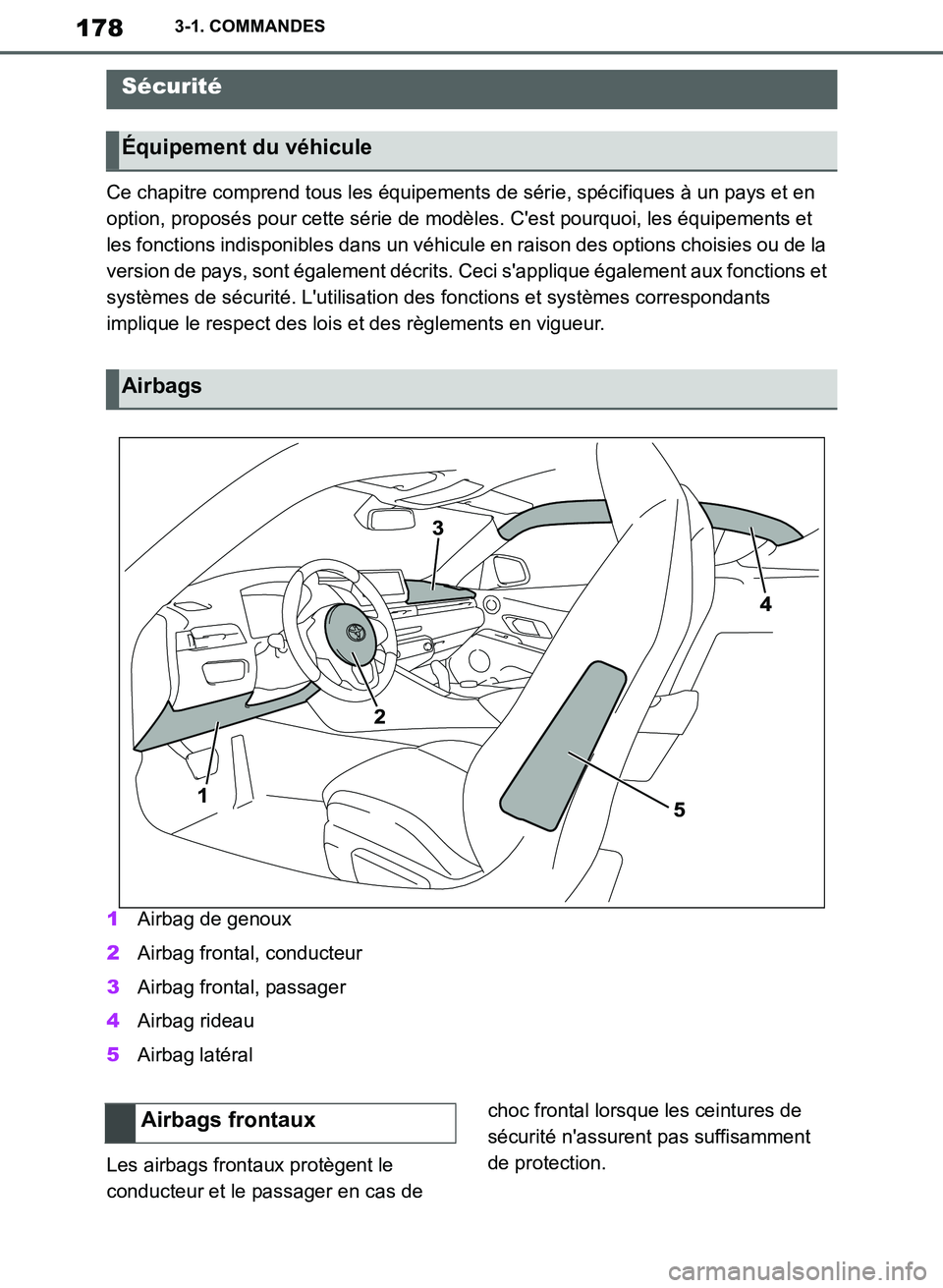 TOYOTA SUPRA 2019 Notices Demploi (in French) 178
Supra Owners Manual_EK
3-1. COMMANDES
Ce chapitre comprend tous les équipements de série, spécifiques à un pays et en
option, proposés pour cette série de modèles. Cest pourquoi, les éq TOYOTA SUPRA 2019 Notices Demploi (in French) 178
Supra Owners Manual_EK
3-1. COMMANDES
Ce chapitre comprend tous les équipements de série, spécifiques à un pays et en
option, proposés pour cette série de modèles. Cest pourquoi, les éq