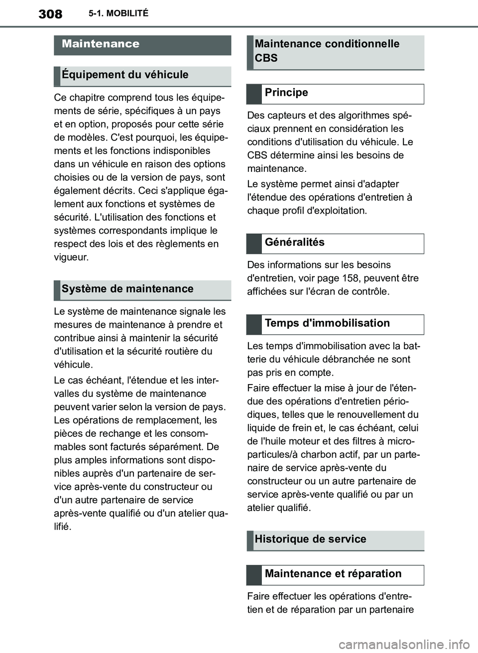 TOYOTA SUPRA 2019 Notices Demploi (in French) 308
Supra Owners Manual_EK
5-1. MOBILITÉ
Ce chapitre comprend tous les équipe-
ments de série, spécifiques à un pays
et en option, proposés pour cette série
de modèles. Cest pourquoi, les TOYOTA SUPRA 2019 Notices Demploi (in French) 308
Supra Owners Manual_EK
5-1. MOBILITÉ
Ce chapitre comprend tous les équipe-
ments de série, spécifiques à un pays
et en option, proposés pour cette série
de modèles. Cest pourquoi, les