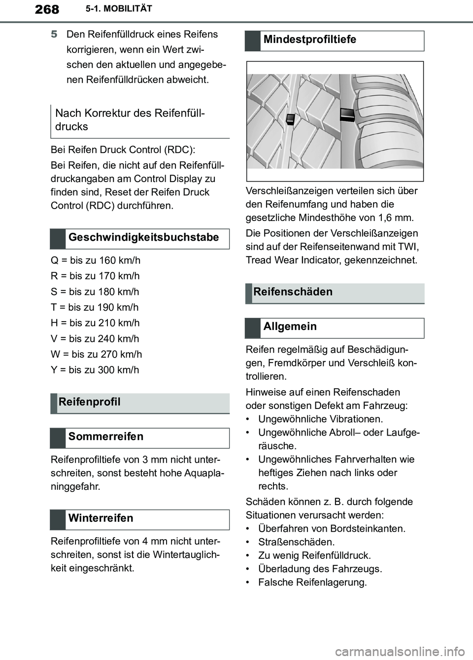 TOYOTA SUPRA 2019  Betriebsanleitungen (in German) 268
Supra Owner’s Manual_EM
5-1. MOBILITÄT
5Den Reifenfülldruck eines Reifens 
korrigieren, wenn ein Wert zwi-
schen den aktuellen und angegebe-
nen Reifenfülldrücken abweicht.
Bei Reifen Druck 