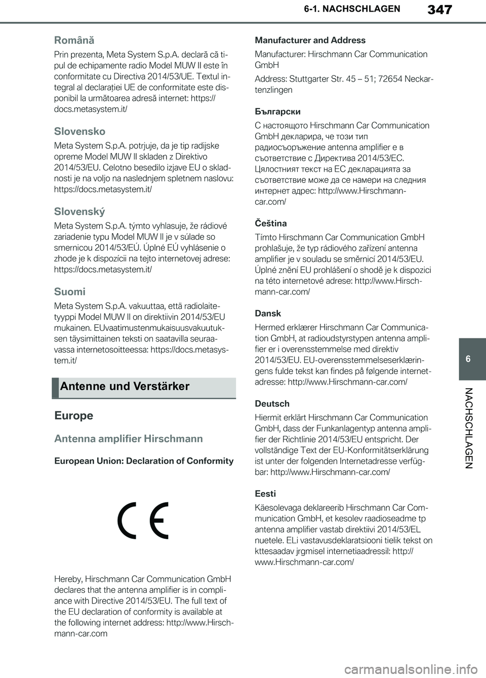 TOYOTA SUPRA 2019  Betriebsanleitungen (in German) 347
6
Supra Owner’s Manual_EM
6-1. NACHSCHLAGEN
NACHSCHLAGENAntenne und Verstärker
Supra_OM_German_OM99T07M.book  347 ページ  ２０１９年２月２０日　水曜日　午前１１時１６