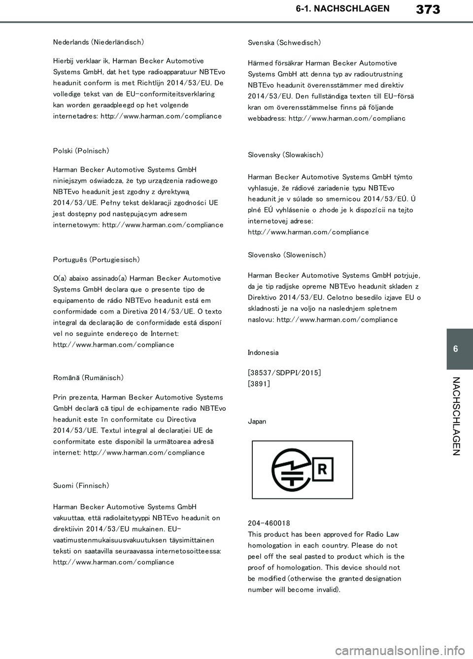 TOYOTA SUPRA 2019 Betriebsanleitungen (in German) 373
6
Supra Owner’s Manual_EM
6-1. NACHSCHLAGEN
NACHSCHLAGEN
Supra_OM_German_OM99T07M.book 373 ページ 2019年2月20日 水曜日 午前11時16分 TOYOTA SUPRA 2019 Betriebsanleitungen (in German) 373
6
Supra Owner’s Manual_EM
6-1. NACHSCHLAGEN
NACHSCHLAGEN
Supra_OM_German_OM99T07M.book 373 ページ 2019年2月20日 水曜日 午前11時16分