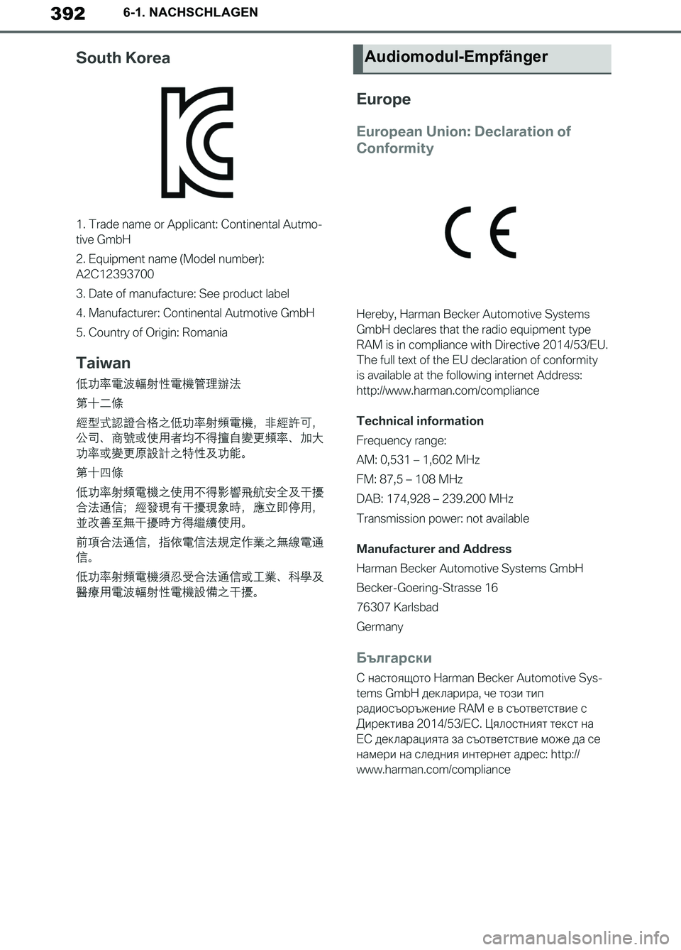 TOYOTA SUPRA 2019  Betriebsanleitungen (in German) 392
Supra Owner’s Manual_EM
6-1. NACHSCHLAGEN
Audiomodul-Empfänger
Supra_OM_German_OM99T07M.book  392 ページ  ２０１９年２月２０日　水曜日　午前１１時１６分 