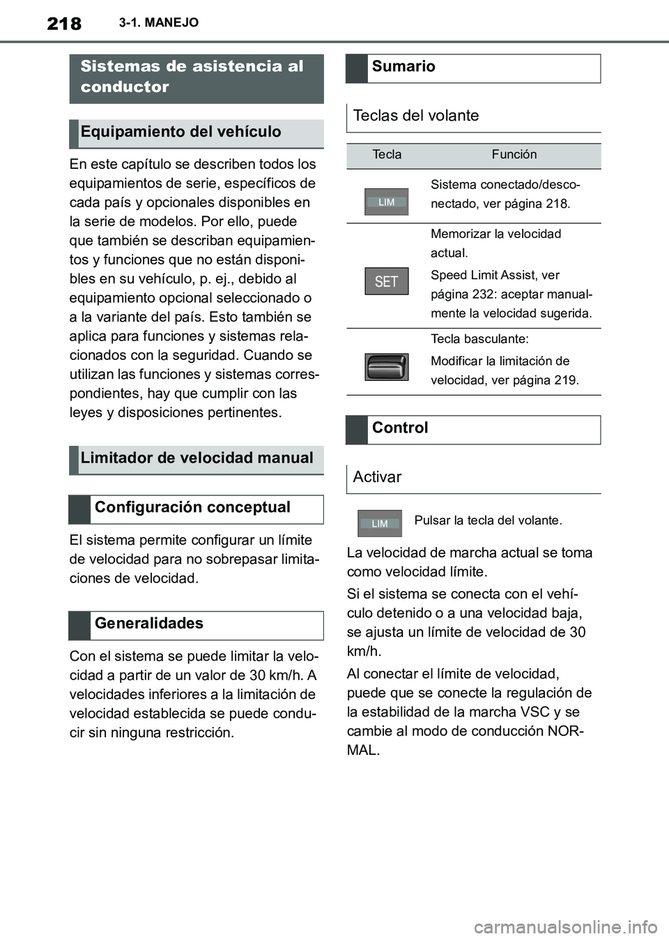TOYOTA SUPRA 2019 Manuale de Empleo (in Spanish) 218
Supra Owners Manual_ES
3-1. MANEJO
En este capítulo se describen todos los
equipamientos de serie, específicos de
cada país y opcionales disponibles en
la serie de modelos. Por ello, puede TOYOTA SUPRA 2019 Manuale de Empleo (in Spanish) 218
Supra Owners Manual_ES
3-1. MANEJO
En este capítulo se describen todos los
equipamientos de serie, específicos de
cada país y opcionales disponibles en
la serie de modelos. Por ello, puede