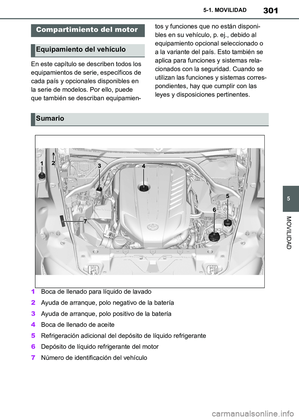 TOYOTA SUPRA 2019  Manuale de Empleo (in Spanish) 301
5
Supra Owners Manual_ES
5-1. MOVILIDAD
MOVILIDAD
En este capítulo se describen todos los 
equipamientos de serie, específicos de 
cada país y opcionales disponibles en 
la serie de modelos. P