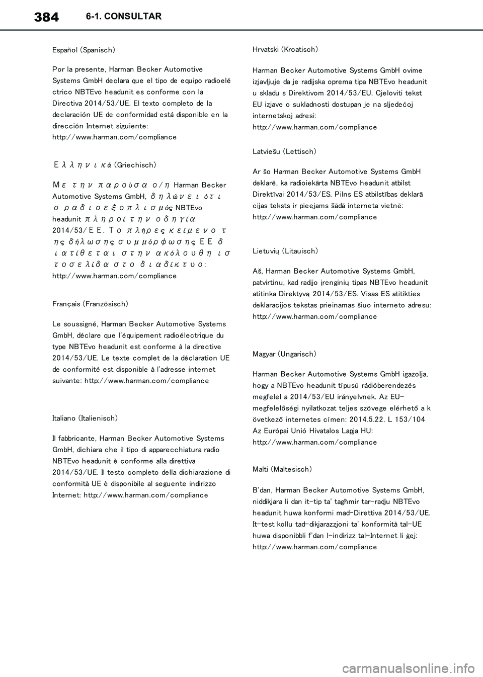 TOYOTA SUPRA 2019  Manuale de Empleo (in Spanish) 384
Supra Owners Manual_ES
6-1. CONSULTAR
Supra_OM_Spanish_OM99T08S.book  384 ページ  ２０１９年２月２０日　水曜日　午前１０時３５分 