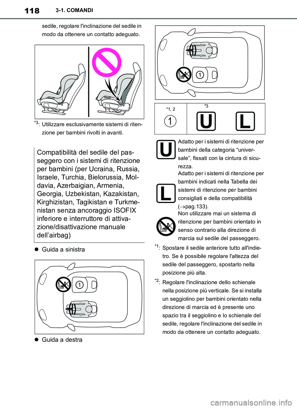 TOYOTA SUPRA 2019 Manuale duso (in Italian) 118
Supra Owners Manual_EL
3-1. COMANDI
sedile, regolare linclinazione del sedile in
modo da ottenere un contatto adeguato.
*3: Utilizzare esclusivamente sistemi di riten-
zione per bambini rivolti TOYOTA SUPRA 2019 Manuale duso (in Italian) 118
Supra Owners Manual_EL
3-1. COMANDI
sedile, regolare linclinazione del sedile in
modo da ottenere un contatto adeguato.
*3: Utilizzare esclusivamente sistemi di riten-
zione per bambini rivolti