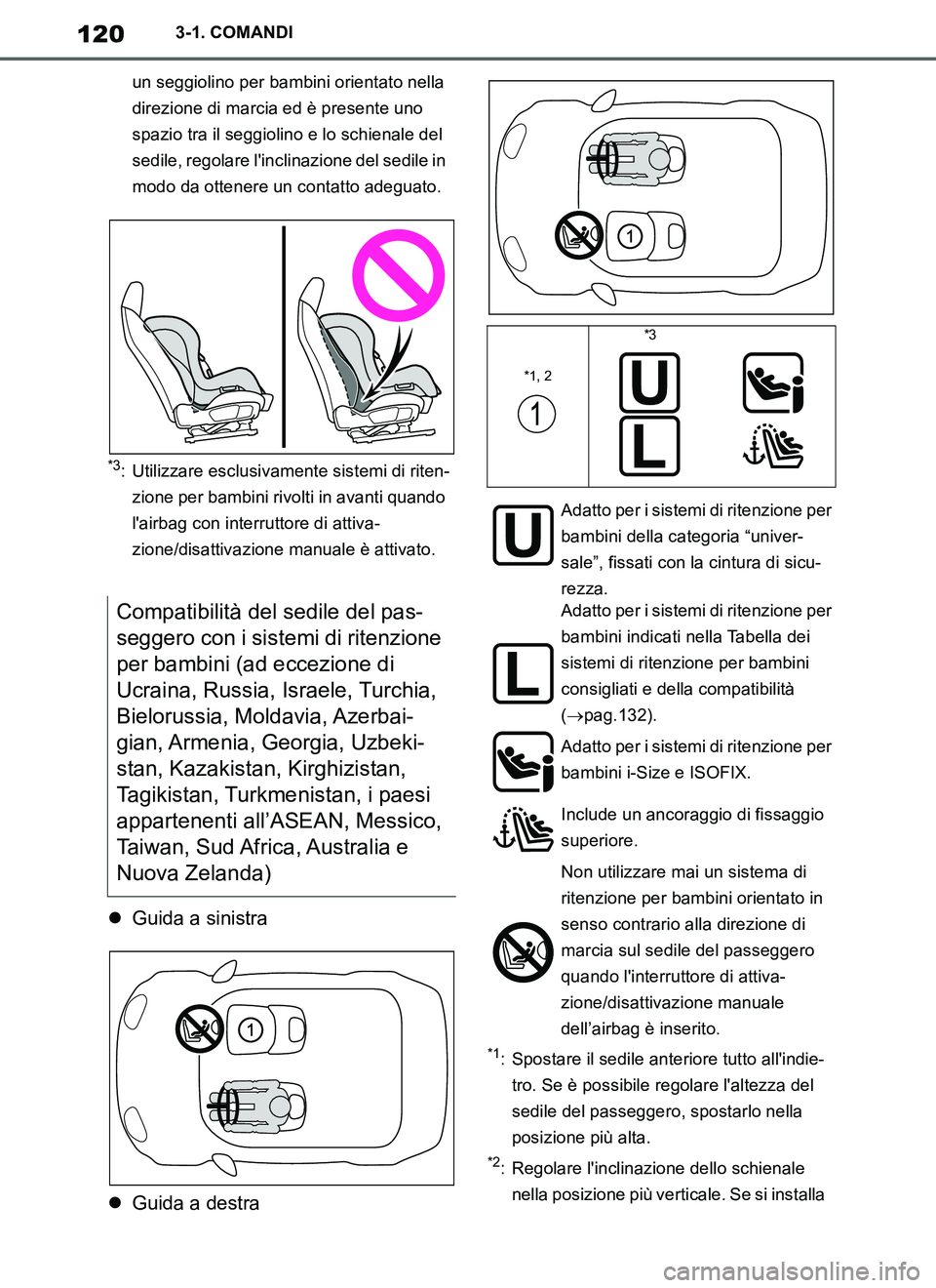 TOYOTA SUPRA 2019 Manuale duso (in Italian) 120
Supra Owners Manual_EL
3-1. COMANDI
un seggiolino per bambini orientato nella
direzione di marcia ed è presente uno
spazio tra il seggiolino e lo schienale del
sedile, regolare linclinazione TOYOTA SUPRA 2019 Manuale duso (in Italian) 120
Supra Owners Manual_EL
3-1. COMANDI
un seggiolino per bambini orientato nella
direzione di marcia ed è presente uno
spazio tra il seggiolino e lo schienale del
sedile, regolare linclinazione