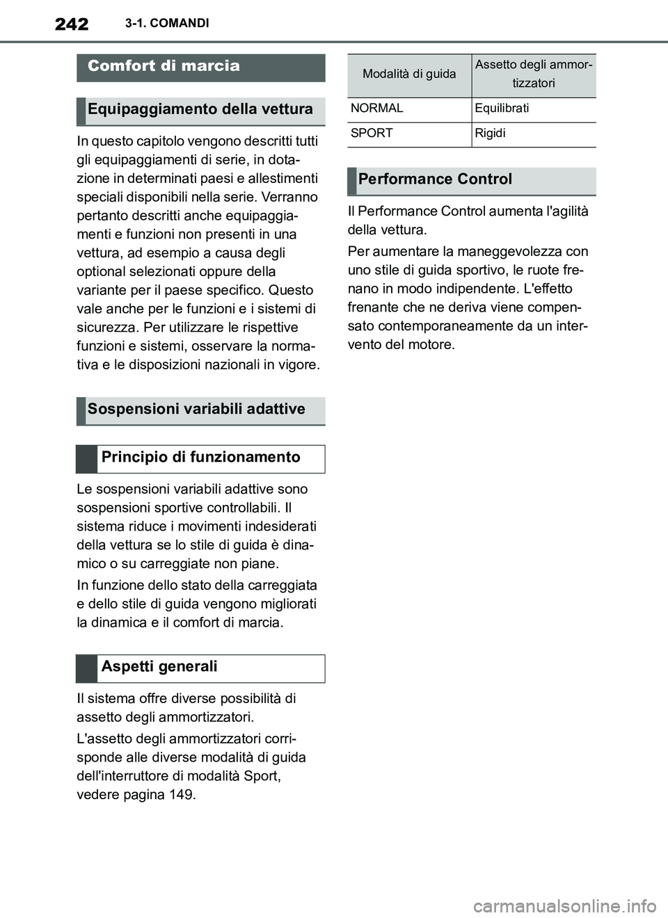 TOYOTA SUPRA 2019 Manuale duso (in Italian) 242
Supra Owners Manual_EL
3-1. COMANDI
In questo capitolo vengono descritti tutti
gli equipaggiamenti di serie, in dota-
zione in determinati paesi e allestimenti
speciali disponibili nella serie. TOYOTA SUPRA 2019 Manuale duso (in Italian) 242
Supra Owners Manual_EL
3-1. COMANDI
In questo capitolo vengono descritti tutti
gli equipaggiamenti di serie, in dota-
zione in determinati paesi e allestimenti
speciali disponibili nella serie.