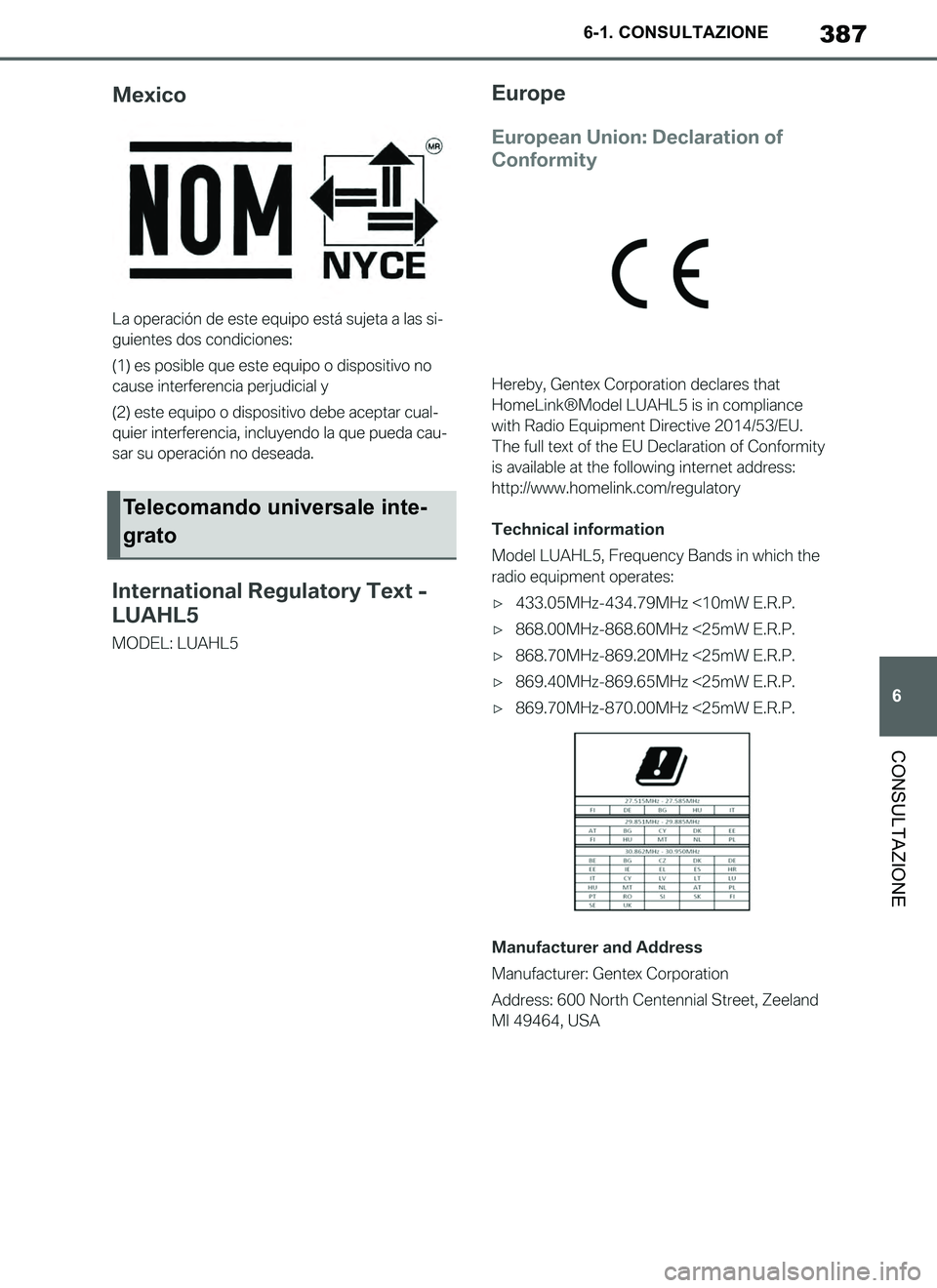 TOYOTA SUPRA 2019 Manuale duso (in Italian) 387
6
Supra Owners Manual_EL
6-1. CONSULTAZIONE
CONSULTAZIONE
Telecomando universale inte-
grato
Supra_OM_Italian_OM99T09L.book 387 ページ 2019年2月20日 水曜日 午前1 TOYOTA SUPRA 2019 Manuale duso (in Italian) 387
6
Supra Owners Manual_EL
6-1. CONSULTAZIONE
CONSULTAZIONE
Telecomando universale inte-
grato
Supra_OM_Italian_OM99T09L.book 387 ページ 2019年2月20日 水曜日 午前1