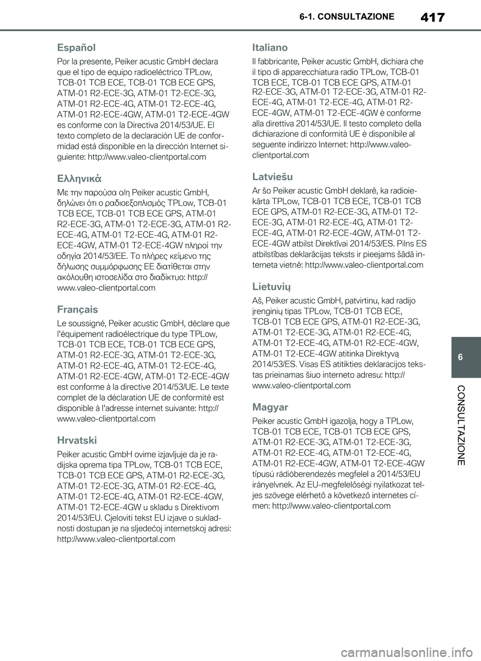 TOYOTA SUPRA 2019 Manuale duso (in Italian) 417
6
Supra Owners Manual_EL
6-1. CONSULTAZIONE
CONSULTAZIONE
Supra_OM_Italian_OM99T09L.book 417 ページ 2019年2月20日 水曜日 午前10時57分 TOYOTA SUPRA 2019 Manuale duso (in Italian) 417
6
Supra Owners Manual_EL
6-1. CONSULTAZIONE
CONSULTAZIONE
Supra_OM_Italian_OM99T09L.book 417 ページ 2019年2月20日 水曜日 午前10時57分